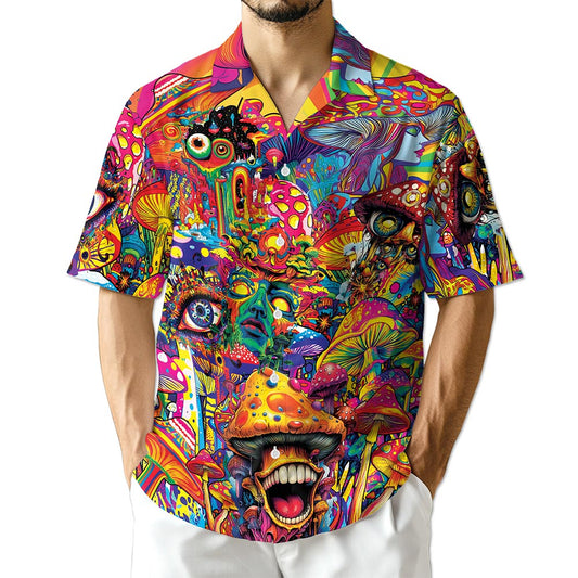 Netecom Colorful Hippie Mushroom Hawaiian Shirt for Men
