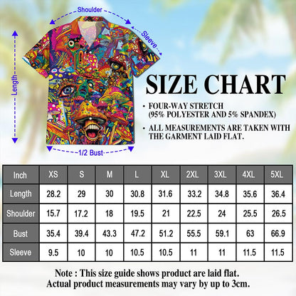 Netecom Colorful Hippie Mushroom Hawaiian Shirt for Men, Button Down Summer Beach Short Sleeve, S-5XL
