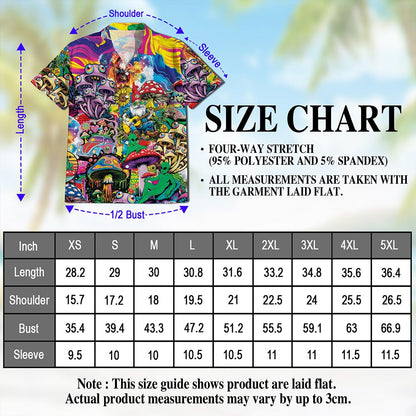 Netecom Colorful Hippie Mushroom Hawaiian Shirt for Men, Mushroom Lover Gifts, Fungi Button Down Summer Beach Shirts, S-5XL