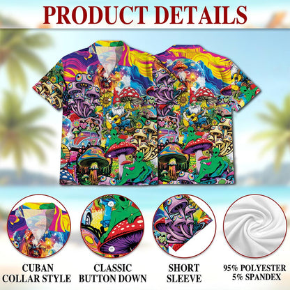 Netecom Colorful Hippie Mushroom Hawaiian Shirt for Men, Mushroom Lover Gifts, Fungi Button Down Summer Beach Shirts, S-5XL