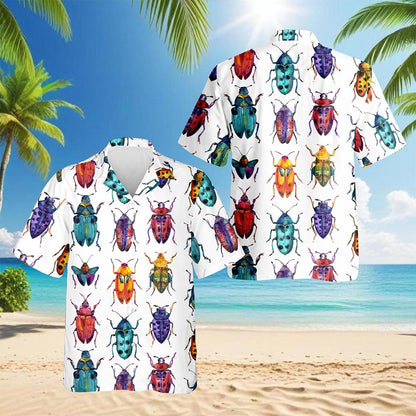 Netecom Colorful Insects Hawaiian Shirt for Men, Retro Style, Tropical Summer Beach Button Down Short Sleeve Shirts, S-5XL
