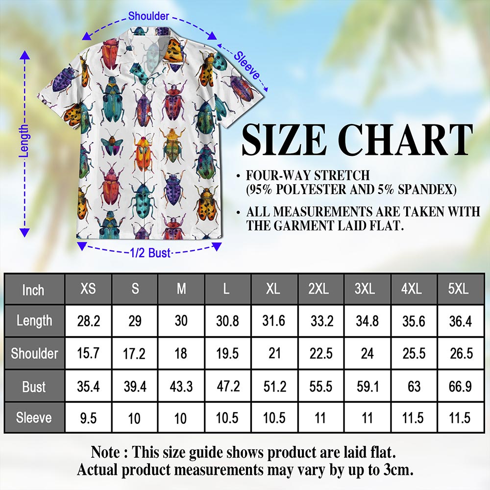 Netecom Colorful Insects Hawaiian Shirt for Men, Retro Style, Tropical Summer Beach Button Down Short Sleeve Shirts, S-5XL