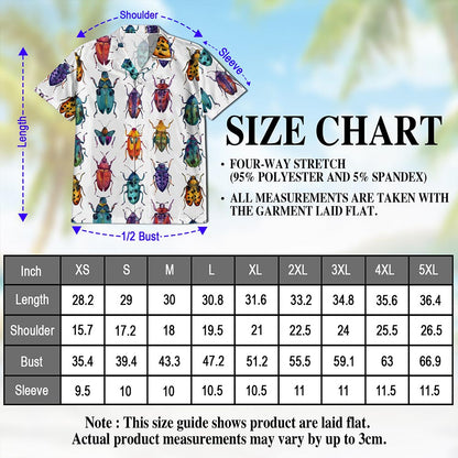 Netecom Colorful Insects Hawaiian Shirt for Men, Retro Style, Tropical Summer Beach Button Down Short Sleeve Shirts, S-5XL