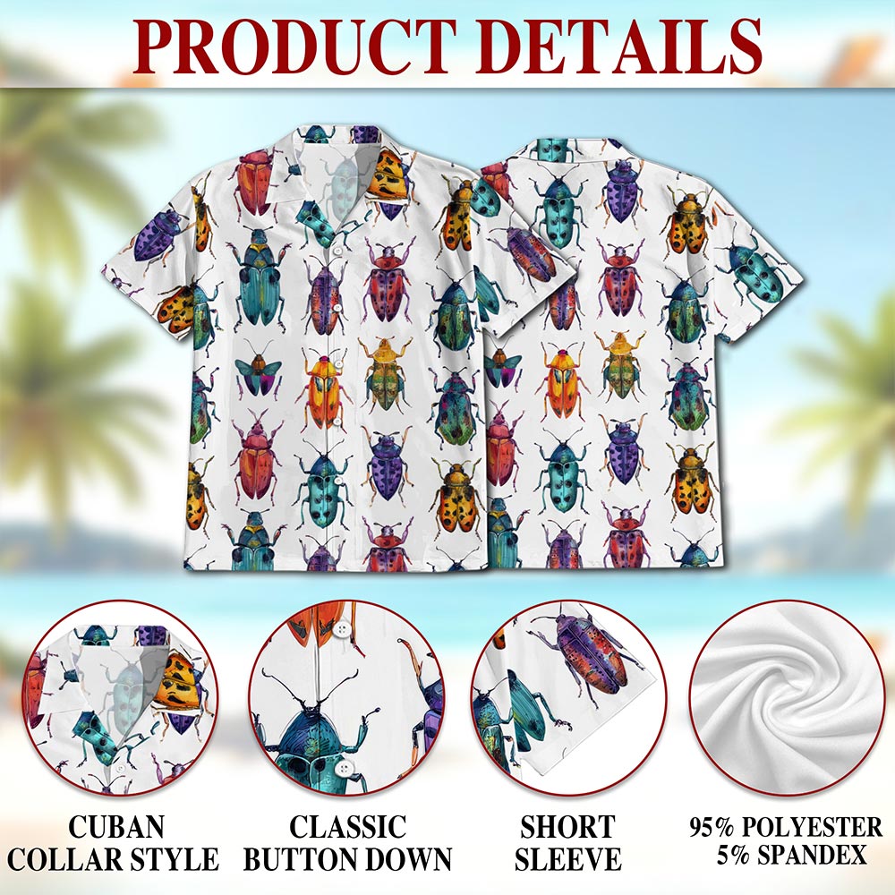 Netecom Colorful Insects Hawaiian Shirt for Men, Retro Style, Tropical Summer Beach Button Down Short Sleeve Shirts, S-5XL
