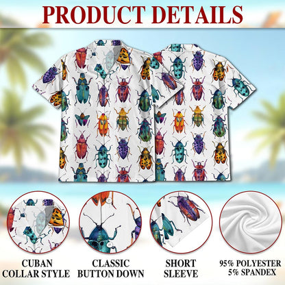 Netecom Colorful Insects Hawaiian Shirt for Men, Retro Style, Tropical Summer Beach Button Down Short Sleeve Shirts, S-5XL