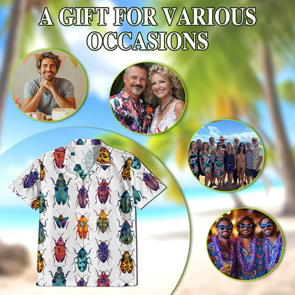 Netecom Colorful Insects Hawaiian Shirt for Men, Retro Style, Tropical Summer Beach Button Down Short Sleeve Shirts, S-5XL