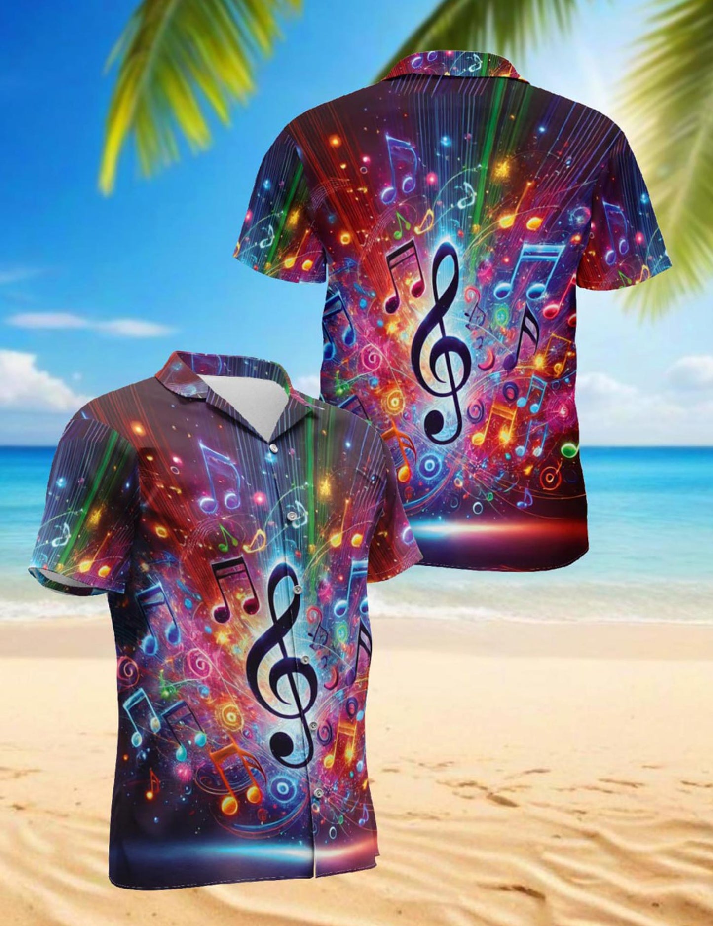 Netecom Colorful Music Notes Hawaiian Shirt for Men, Musician Gifts, Button Down Summer Beach Short Sleeve, S-5XL