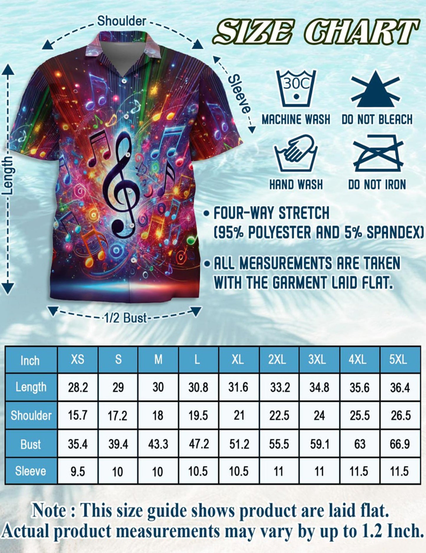 Netecom Colorful Music Notes Hawaiian Shirt for Men, Musician Gifts, Button Down Summer Beach Short Sleeve, S-5XL