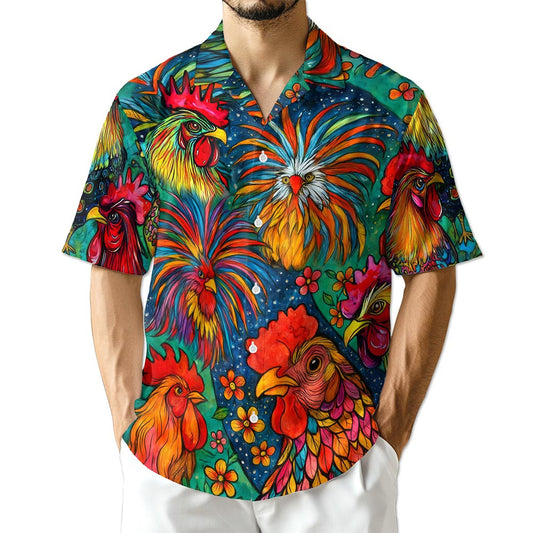 Netecom Colorful Rooster Hawaiian Shirt for Men