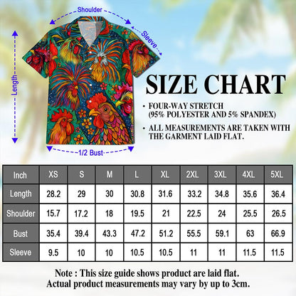 Netecom Colorful Rooster Hawaiian Shirt for Men, Button Down Summer Beach Short Sleeve, S-5XL
