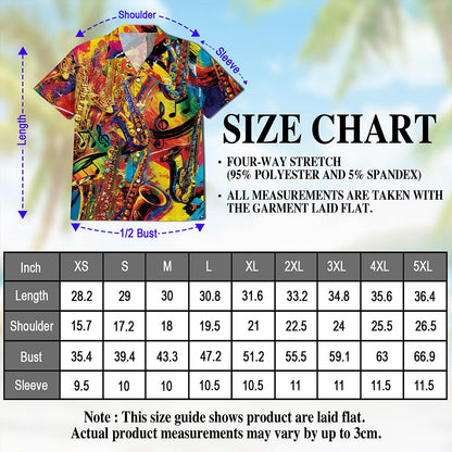Netecom Colorful Saxophone Hawaiian Shirt for Men, Saxophonist Gift, Musical Instrument Button Down Summer Beach Shirts, S-5XL