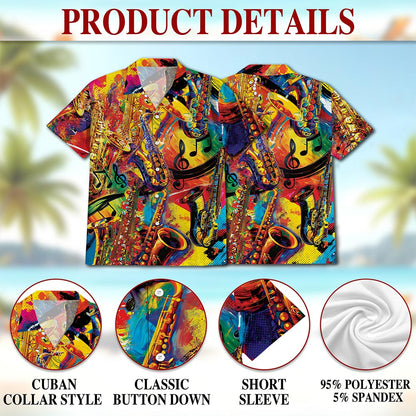 Netecom Colorful Saxophone Hawaiian Shirt for Men, Saxophonist Gift, Musical Instrument Button Down Summer Beach Shirts, S-5XL