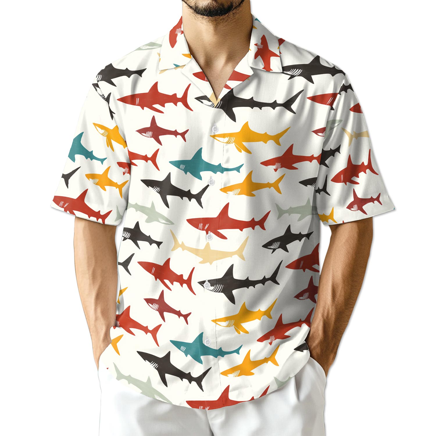 Netecom Colorful Shark Hawaiian Shirt for Men