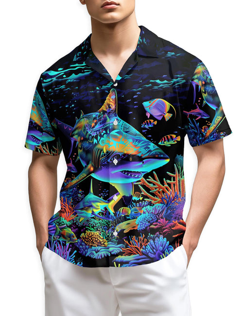 Netecom Colorful Shark Hawaiian Shirt for Men