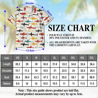 Netecom Colorful Shark Hawaiian Shirt for Men, Vintage Style, Button Down Summer Beach Short Sleeve, S-5XL