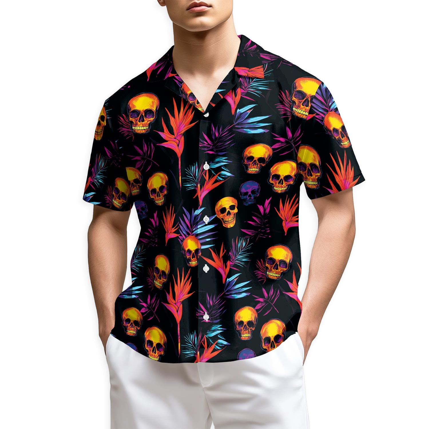 Netecom Colorful Skull Spooky Hawaiian Shirt for Men