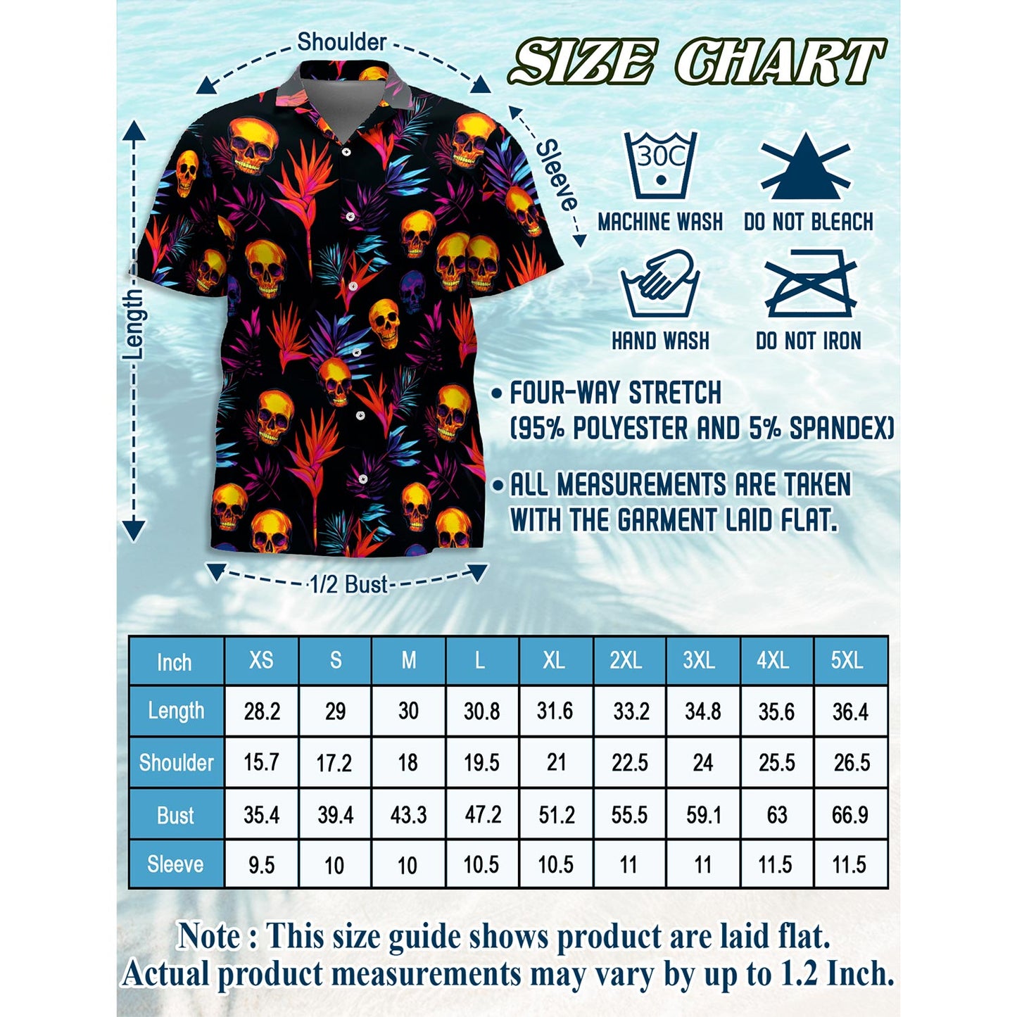 Netecom Colorful Skull Spooky Hawaiian Shirt for Men, Button Down Summer Beach Short Sleeve, Tropical Style, Sizes S-5XL