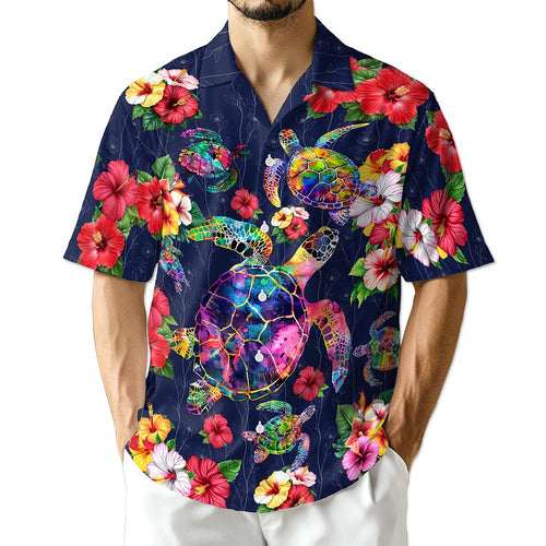 Netecom Colorful Turtle Floral Hawaiian Shirt for Men