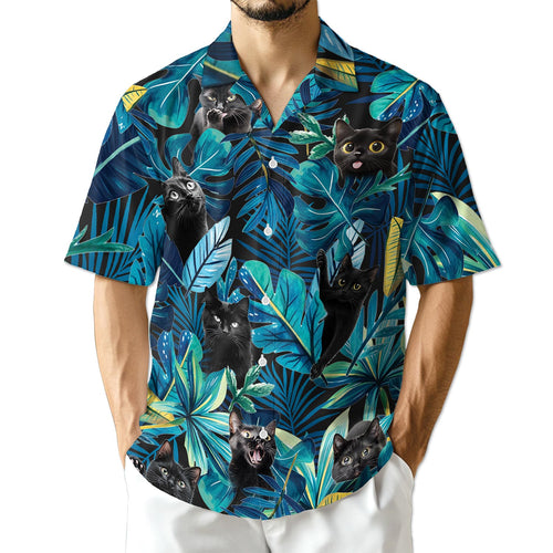 Netecom Cool Black Cat Hawaiian Shirt for Men