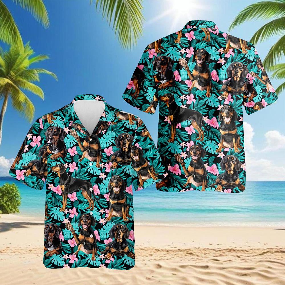 Netecom Coonhound Hawaiian Shirt for Men, Tropical Style, Button Down Summer Beach Short Sleeve, S-5XL