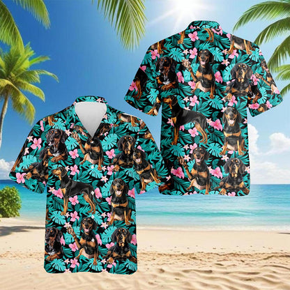 Netecom Coonhound Hawaiian Shirt for Men, Tropical Style, Button Down Summer Beach Short Sleeve, S-5XL