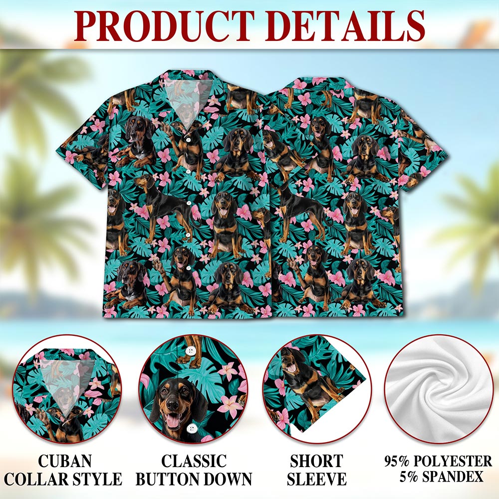 Netecom Coonhound Hawaiian Shirt for Men, Tropical Style, Button Down Summer Beach Short Sleeve, S-5XL