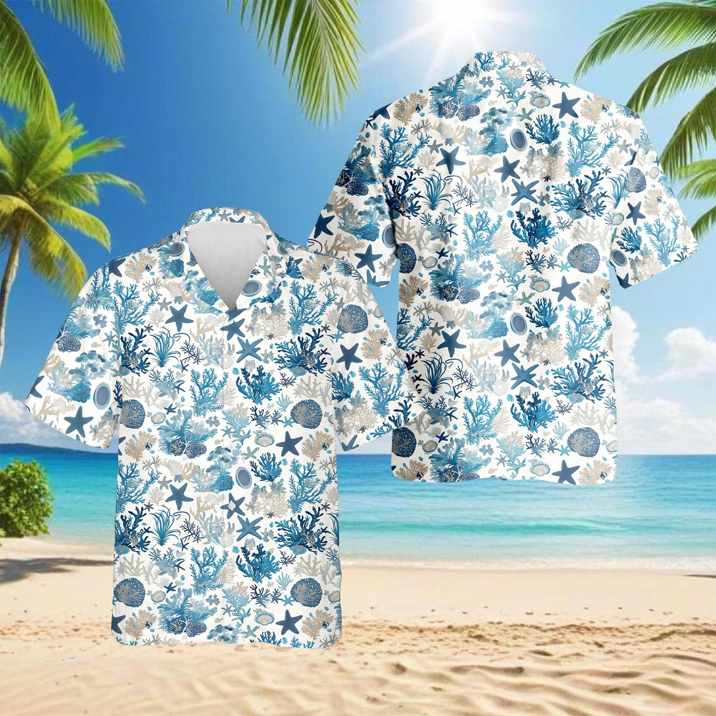 Netecom Coral Hawaiian Shirt for Men, Button Down Summer Beach Short Sleeve, Ocean Lover Gifts, S-5XL