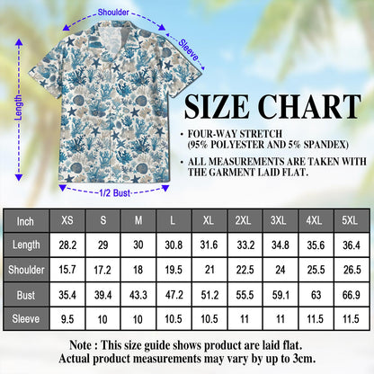 Netecom Coral Hawaiian Shirt for Men, Button Down Summer Beach Short Sleeve, Ocean Lover Gifts, S-5XL