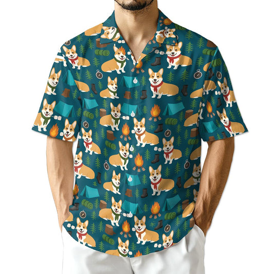 Netecom Corgi Camping Hawaiian Shirt for Men