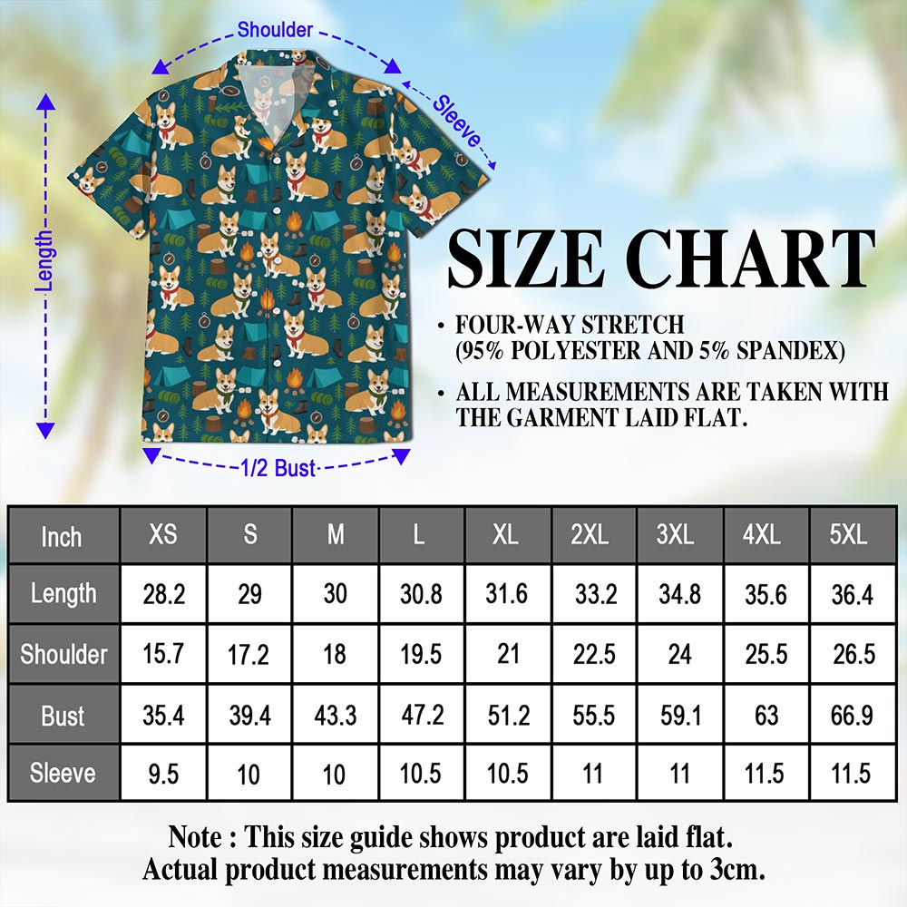 Netecom Corgi Camping Hawaiian Shirt for Men, Retro Style, Button Down Summer Beach Short Sleeve, S-5XL