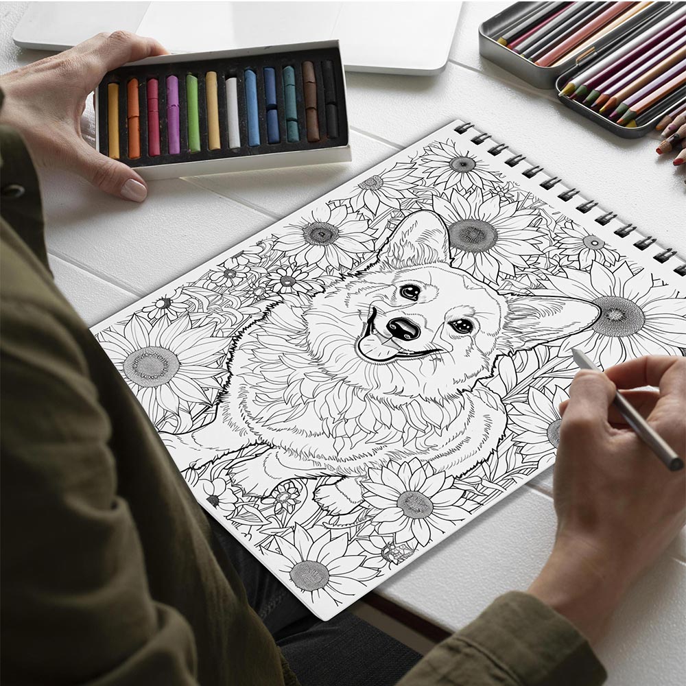 Netecom Corgi Spiral Bound Coloring Book for Adults