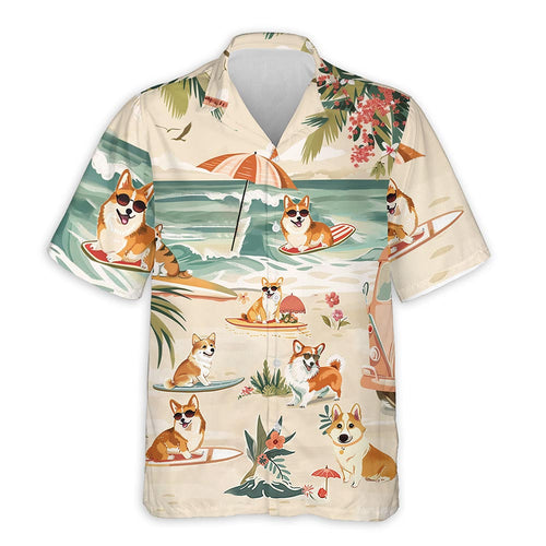 Netecom Corgi Summer Beach Hawaiian Shirt for Men