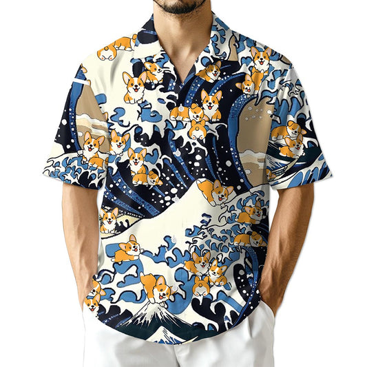 Netecom Corgi Waves Hawaiian Shirt for Men