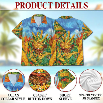 Netecom Corn Hawaiian Shirt for Men, Button Down Summer Beach Short Sleeve, Corn Lover Gifts, S-5XL