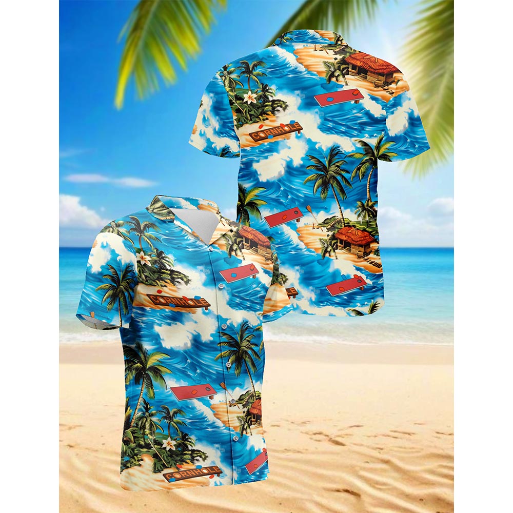 Netecom Cornhole On The Beach Hawaiian Shirt for Men, Button Down Summer Beach Short Sleeve, Tropical Style, S-5XL