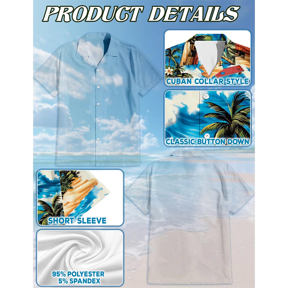 Netecom Cornhole On The Beach Hawaiian Shirt for Men, Button Down Summer Beach Short Sleeve, Tropical Style, S-5XL