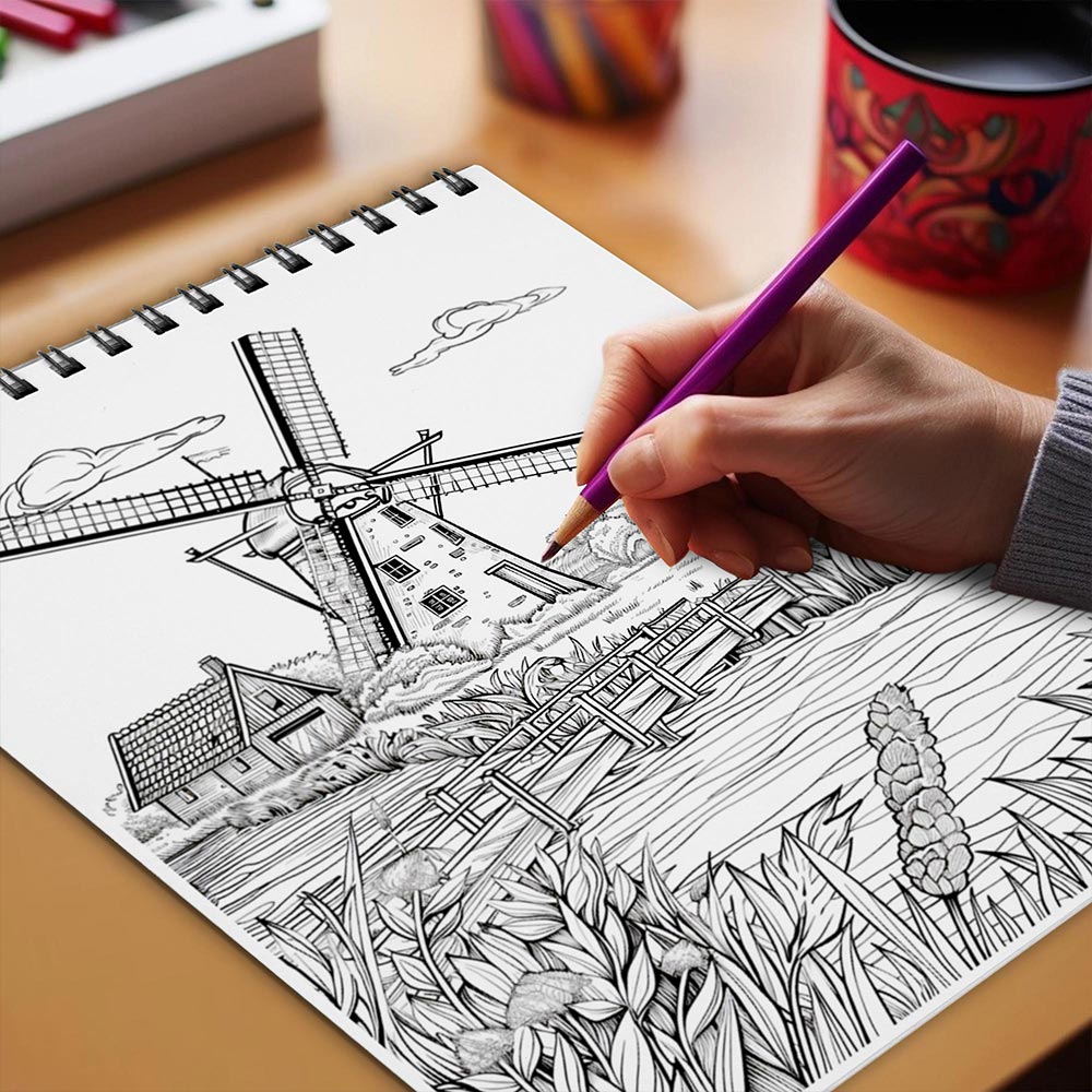 Netecom Country Farm Coloring Book for Adults, Spiral Bound, Soft Cover