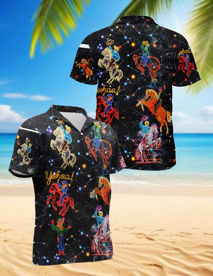 Netecom Cowboy Neon Love Life Hawaiian Shirt for Men, Western Style, Button Down Summer Beach Short Sleeve, S-5XL