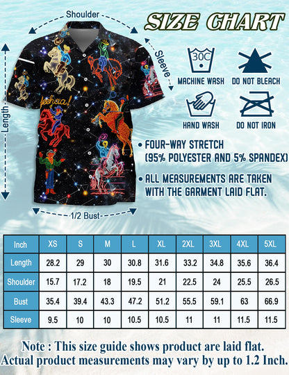 Netecom Cowboy Neon Love Life Hawaiian Shirt for Men, Western Style, Button Down Summer Beach Short Sleeve, S-5XL