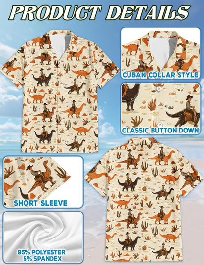 Netecom Cowboy Riding Dinosaur Hawaiian Shirt for Men, Funny Style, Button Down Summer Beach Short Sleeve, S-5XL