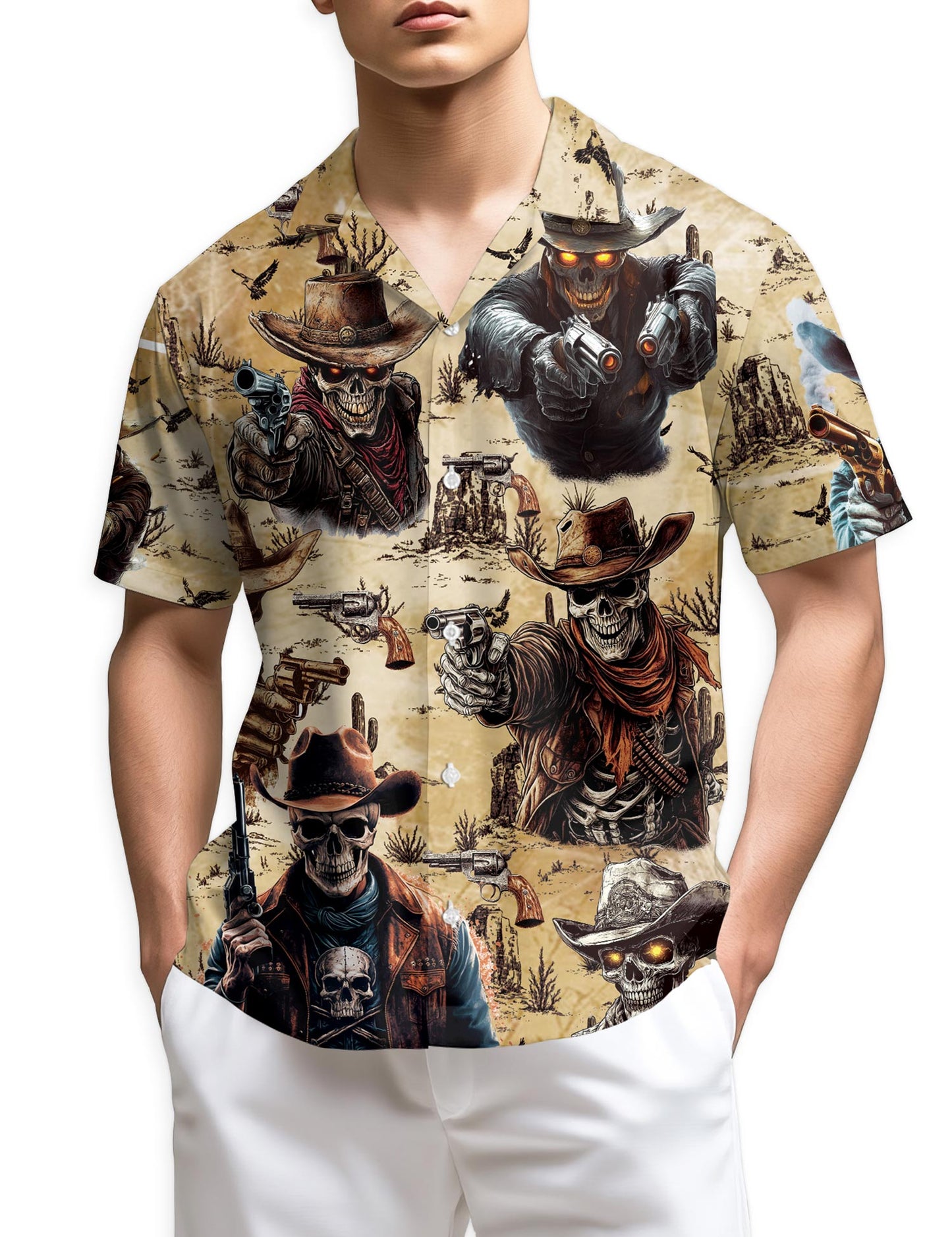 Netecom Cowboy Skull Hawaiian Shirt for Men