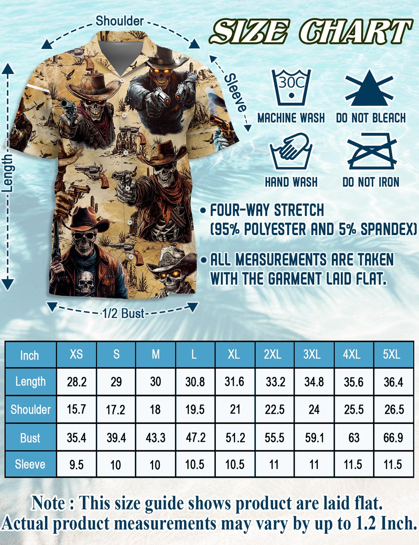 Netecom Cowboy Skull Hawaiian Shirt for Men, Western Gothic Style, Button Down Summer Beach Short Sleeve, S-5XL