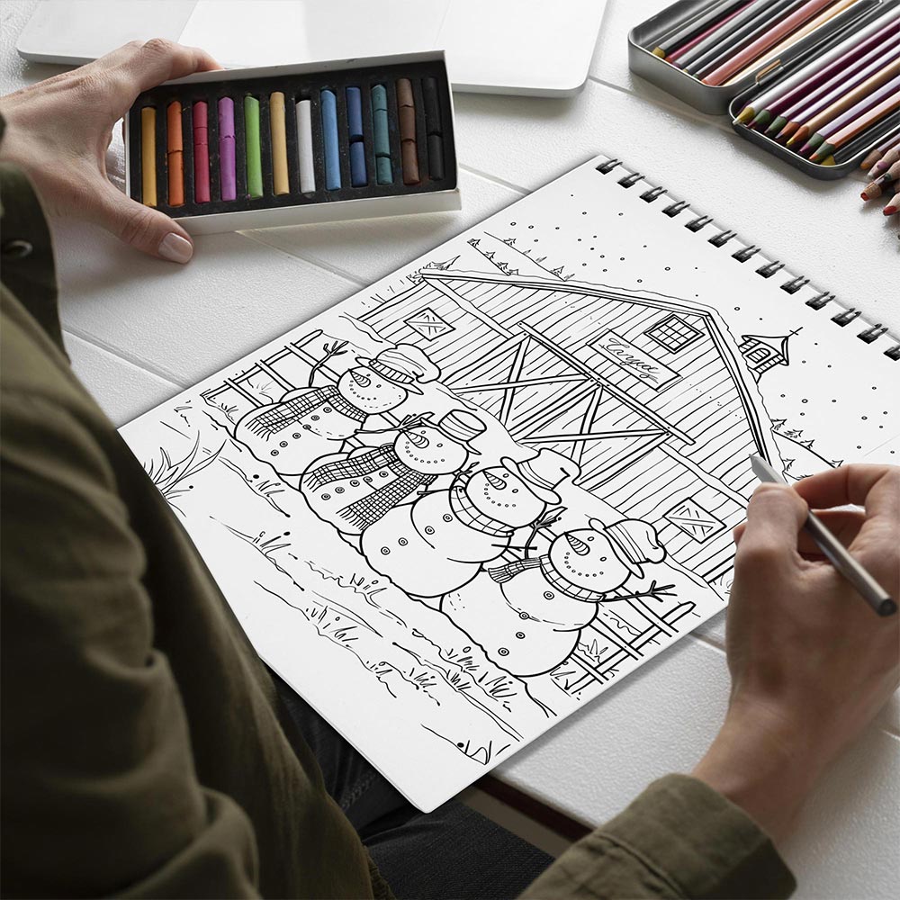 Netecom Cozy Countryside Christmas  Spiral Bound Coloring Book for Adult