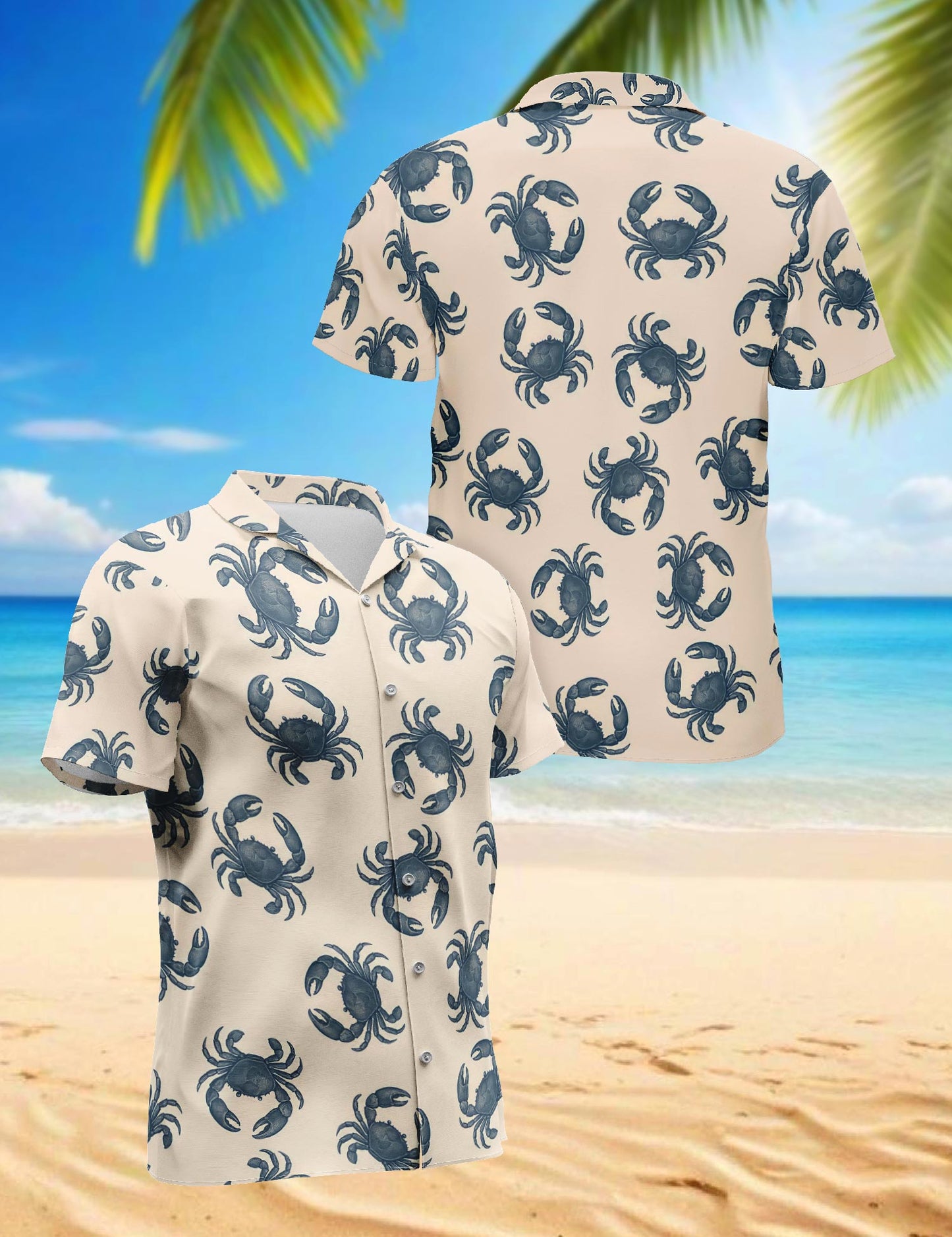 Netecom Crab Pattern Hawaiian Shirt for Men, Retro Style, Button Down Summer Beach Short Sleeve, S-5XL