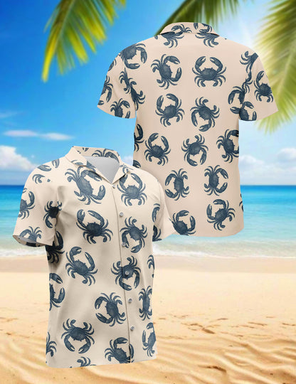 Netecom Crab Pattern Hawaiian Shirt for Men, Retro Style, Button Down Summer Beach Short Sleeve, S-5XL