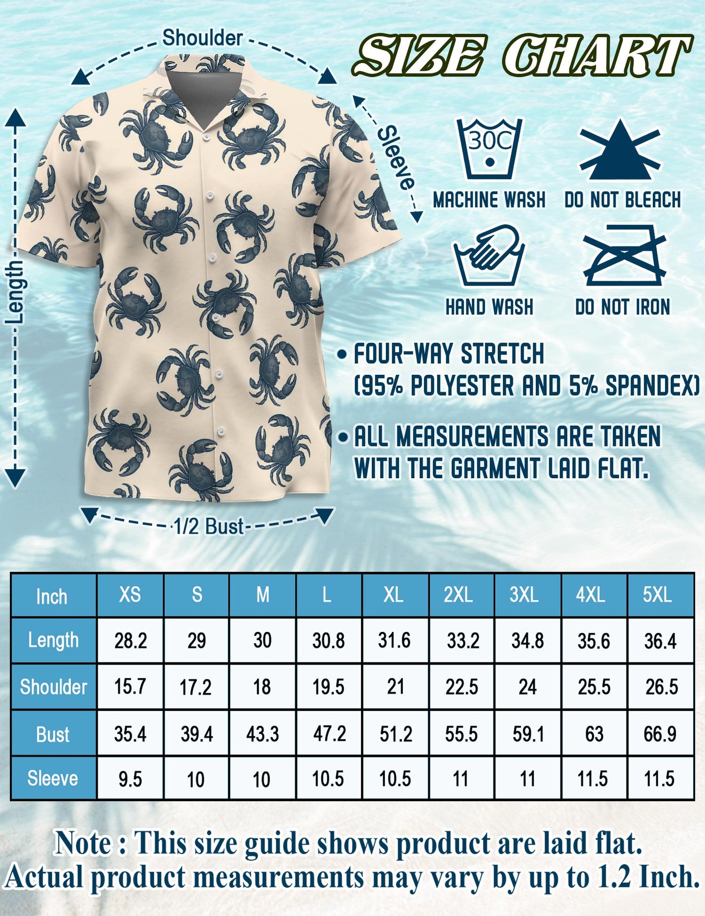 Netecom Crab Pattern Hawaiian Shirt for Men, Retro Style, Button Down Summer Beach Short Sleeve, S-5XL