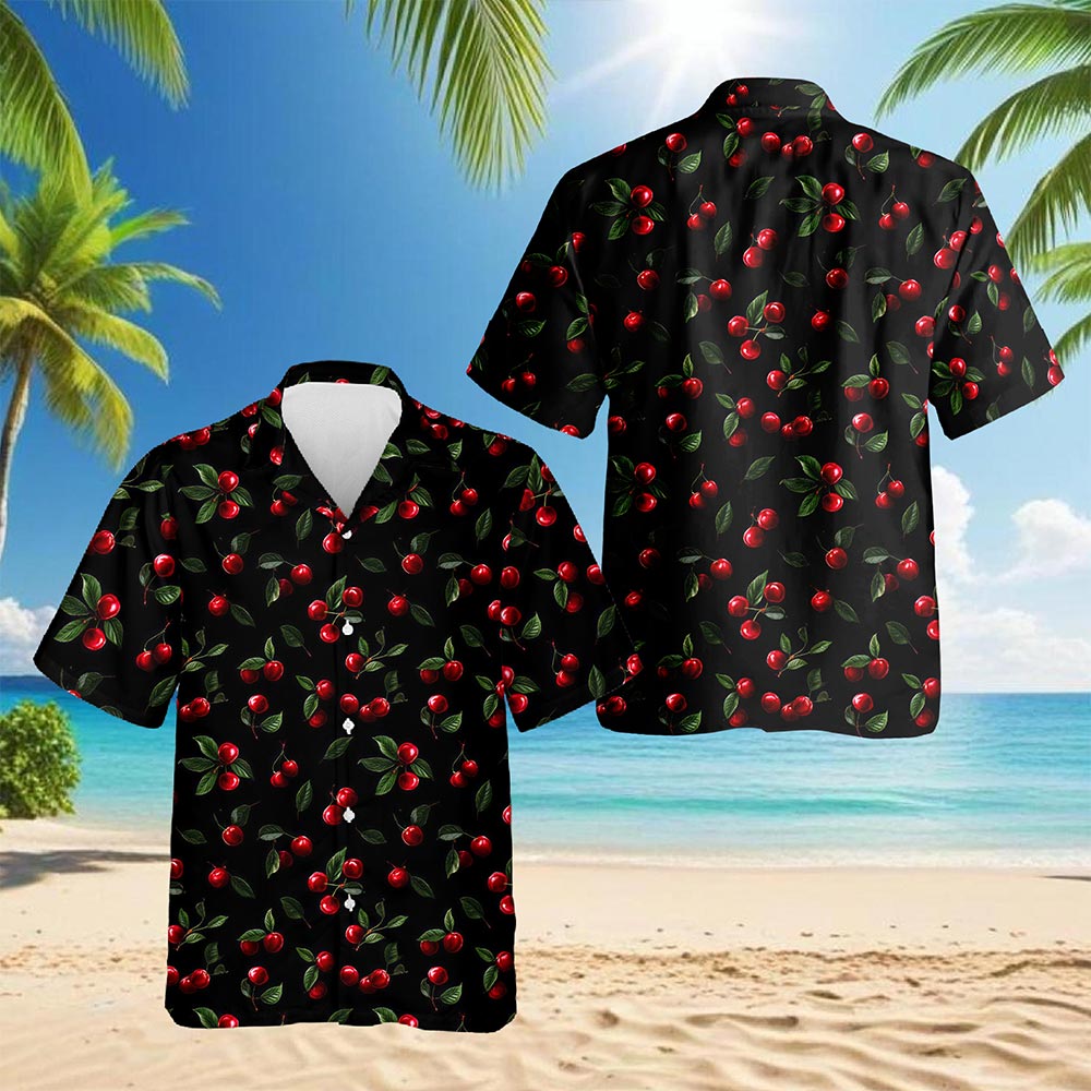 Netecom Cranberry Pattern Hawaiian Shirt for Men, Fruit Lover Gifts, Button Down Summer Beach Short Sleeve, S-5XL