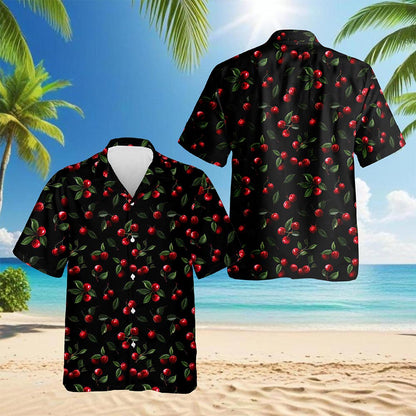 Netecom Cranberry Pattern Hawaiian Shirt for Men, Fruit Lover Gifts, Button Down Summer Beach Short Sleeve, S-5XL