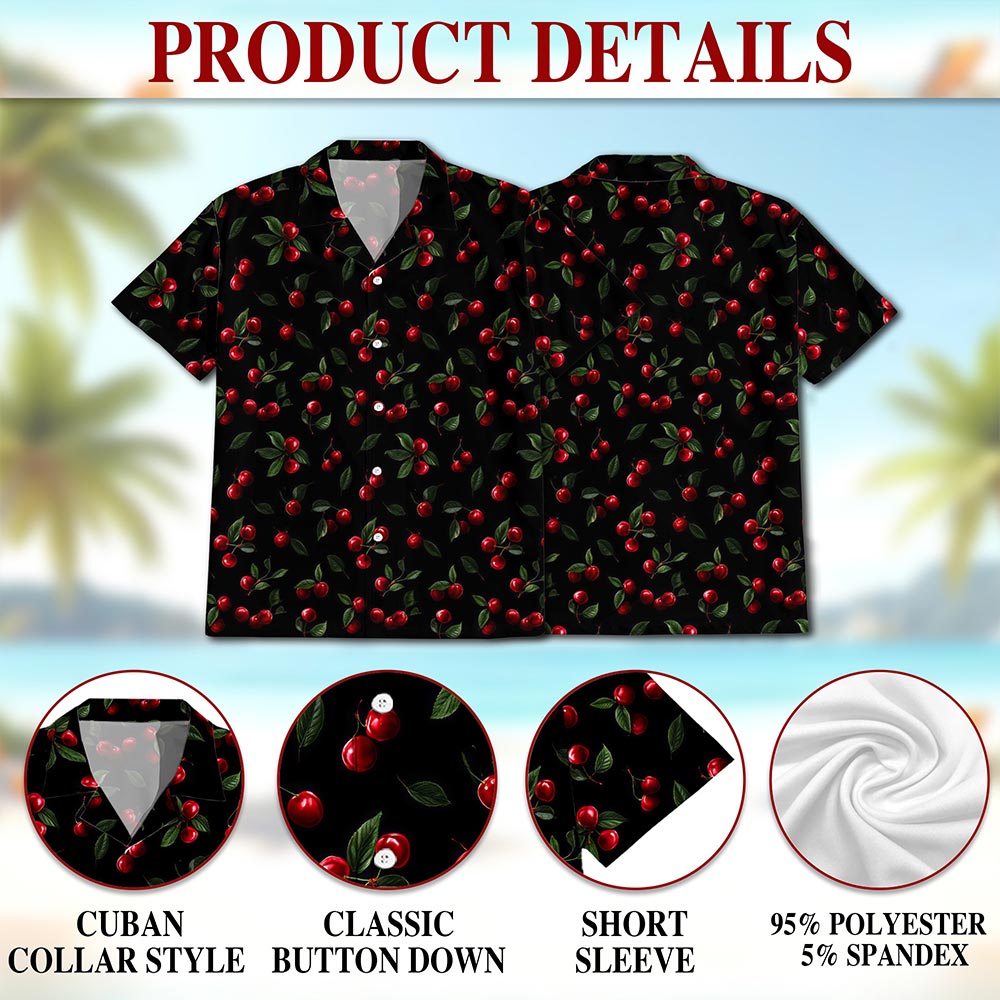 Netecom Cranberry Pattern Hawaiian Shirt for Men, Fruit Lover Gifts, Button Down Summer Beach Short Sleeve, S-5XL