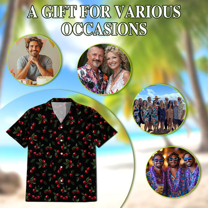 Netecom Cranberry Pattern Hawaiian Shirt for Men, Fruit Lover Gifts, Button Down Summer Beach Short Sleeve, S-5XL